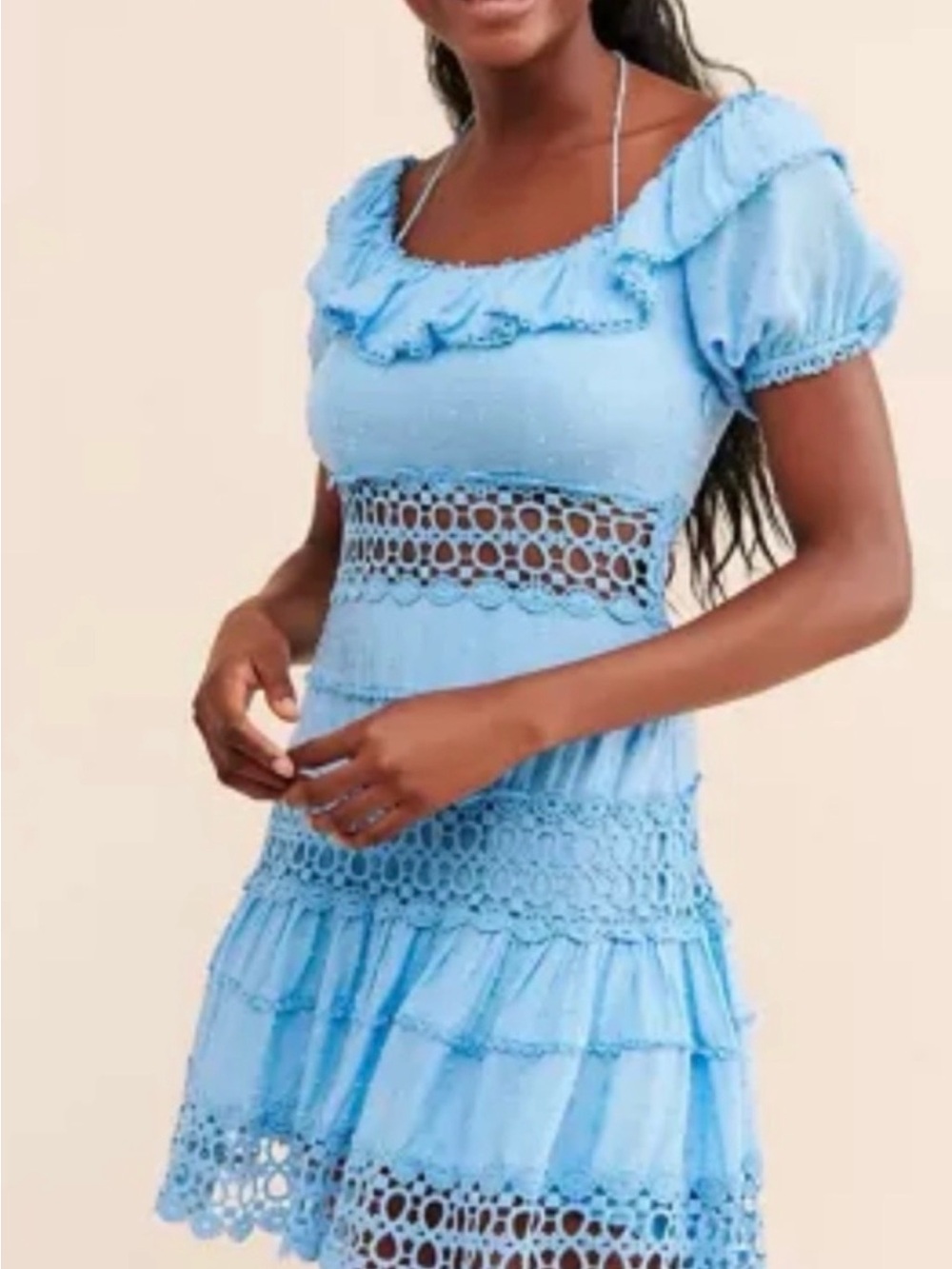 Free People Light Blue Crochet Trim Mini Dress